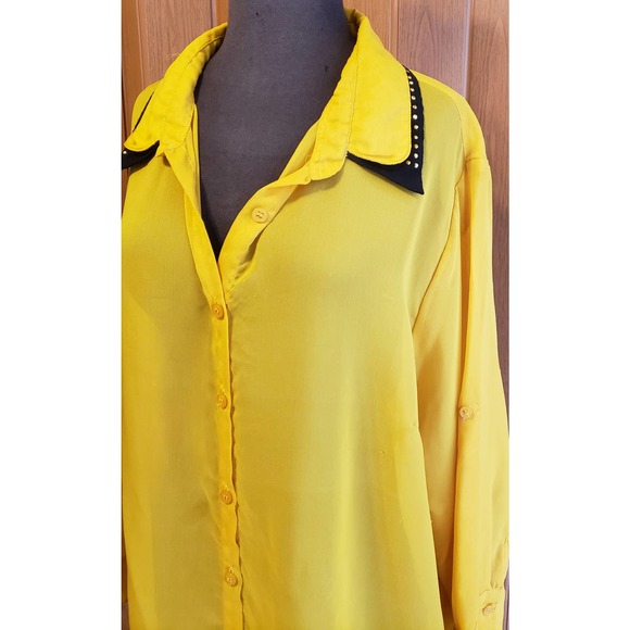 De'rotchild size 3XL yellow & black long sleeve button up blouse - Picture 2 of 6